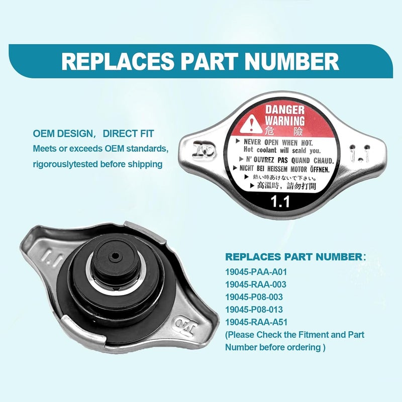 RBOKO 19045-PAA-A01 Radiator Cap, Compatible with 1994-2006 Honda Accord 1992-2005 Honda Civic 1997-2005 CRV 1995-2007 Odyssey 2003-2008 Pilot, Radiator - Image 5